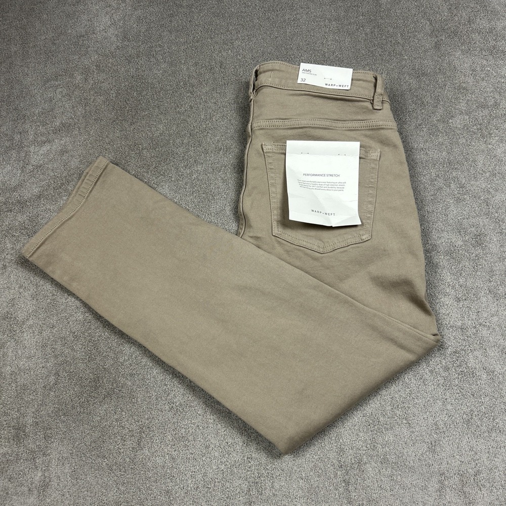 Warp + Weft Amsterdam Slim Jeans Men 32x30 Khaki Stretch AMS Performance Stretch